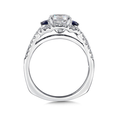 Valina 1/3 ct. tw. Diamond & Sapphire Twist Round Semi-Mount Engagement Ring with European Shank in 14K White Gold front view
