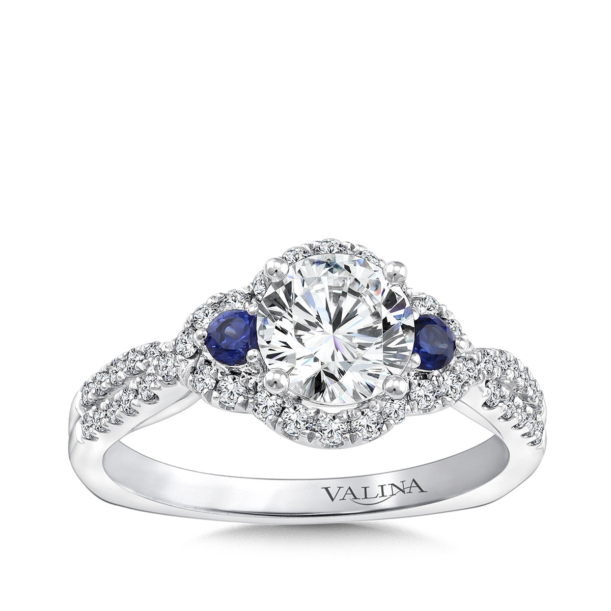 Valina 1/3 ct. tw. Diamond & Sapphire Twist Round Semi-Mount Engagement Ring with European Shank in 14K White Gold