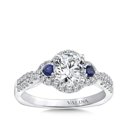 Valina 1/3 ct. tw. Diamond & Sapphire Twist Round Semi-Mount Engagement Ring with European Shank in 14K White Gold