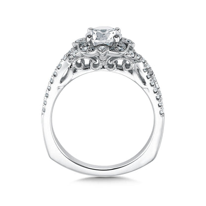 Valina 1/3 ct. tw. Diamond Vintage Milgrain Halo Round Semi-Mount Engagement Ring with European Shank in 14K White front view