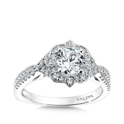 Valina 1/3 ct. tw. Diamond Vintage Milgrain Halo Round Semi-Mount Engagement Ring with European Shank in 14K White Gold