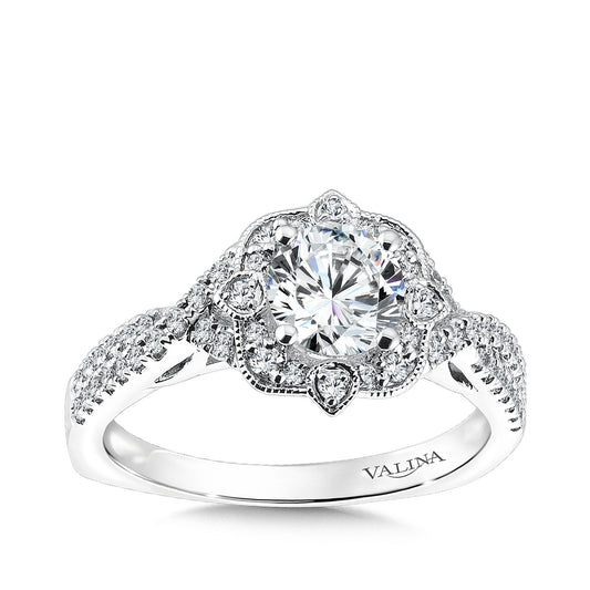 Valina 1/3 ct. tw. Diamond Vintage Milgrain Halo Round Semi-Mount Engagement Ring with European Shank in 14K White Gold