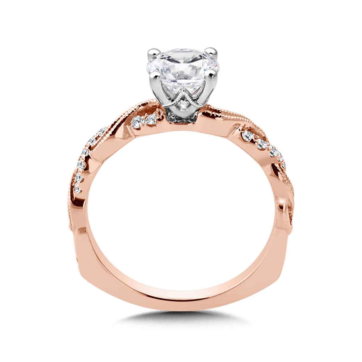 Valina 1/8 ct. tw. Diamond Milgrain Twist Round Semi-Mount Engagement Ring with European Shank in 14K Pink Gold front view