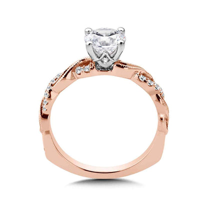 Valina 1/8 ct. tw. Diamond Milgrain Twist Round Semi-Mount Engagement Ring with European Shank in 14K Pink Gold front view