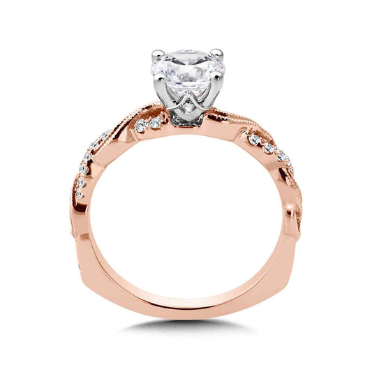 Valina 1/8 ct. tw. Diamond Milgrain Twist Round Semi-Mount Engagement Ring with European Shank in 14K Pink Gold front view