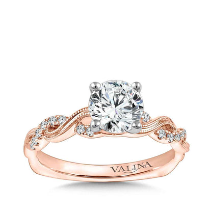 Valina 1/8 ct. tw. Diamond Milgrain Twist Round Semi-Mount Engagement Ring with European Shank in 14K Pink Gold