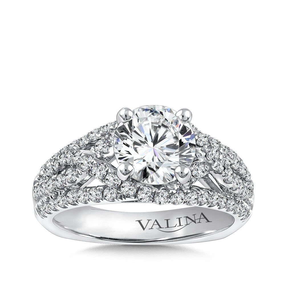 Valina 7/8 ct. tw. Diamond Crossover Round Semi-Mount Engagement Ring with European Shank in 14K White Gold