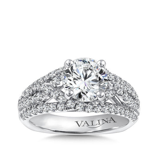 Valina 7/8 ct. tw. Diamond Crossover Round Semi-Mount Engagement Ring with European Shank in 14K White Gold