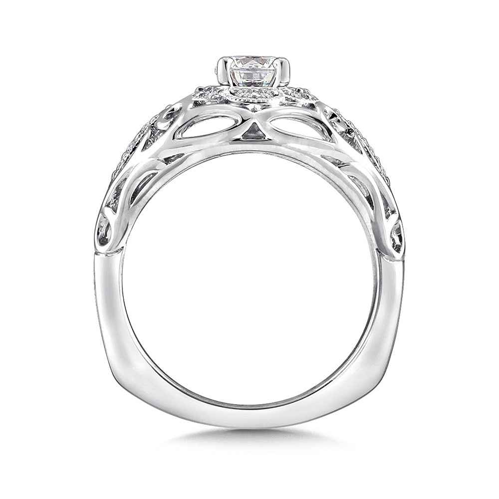 Valina 1/7 ct. tw. Diamond Floral Inspired Band Semi-Mount Engagement Ring with Filigree & Milgrain Details in 14K front view