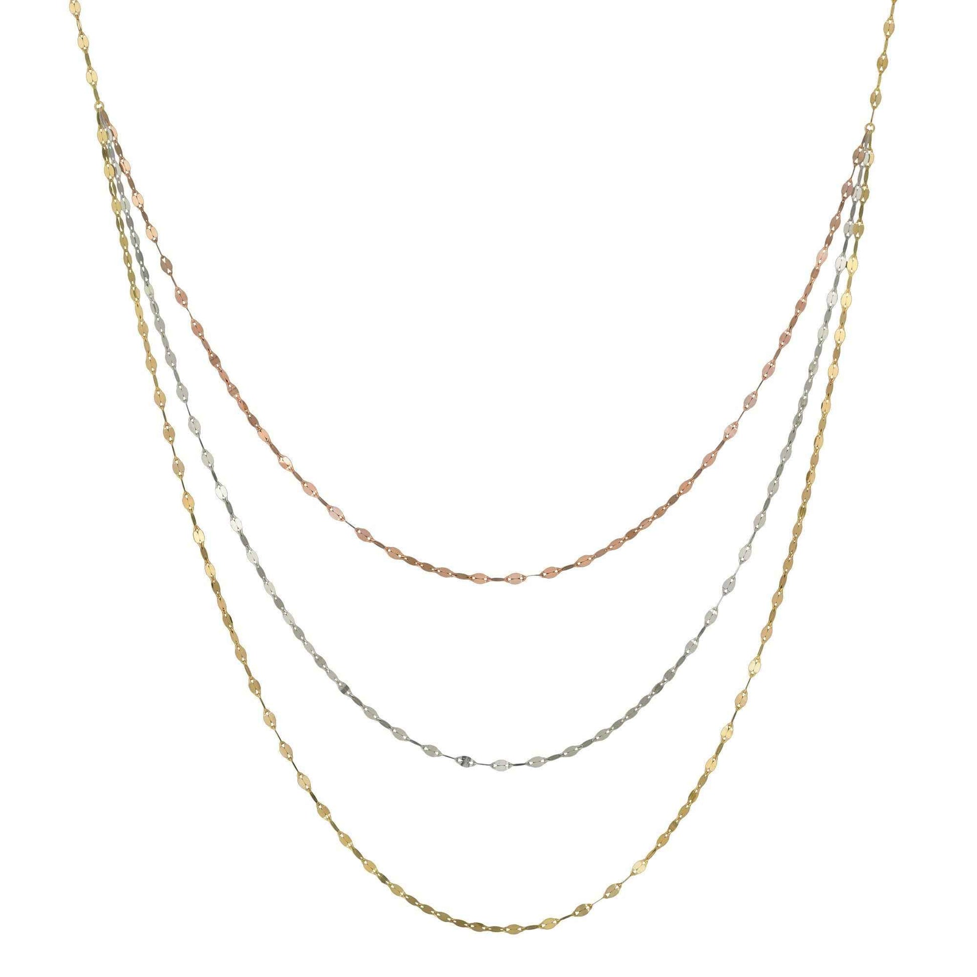 3-Strand Tri-Color Chain Necklace in 10K Gold