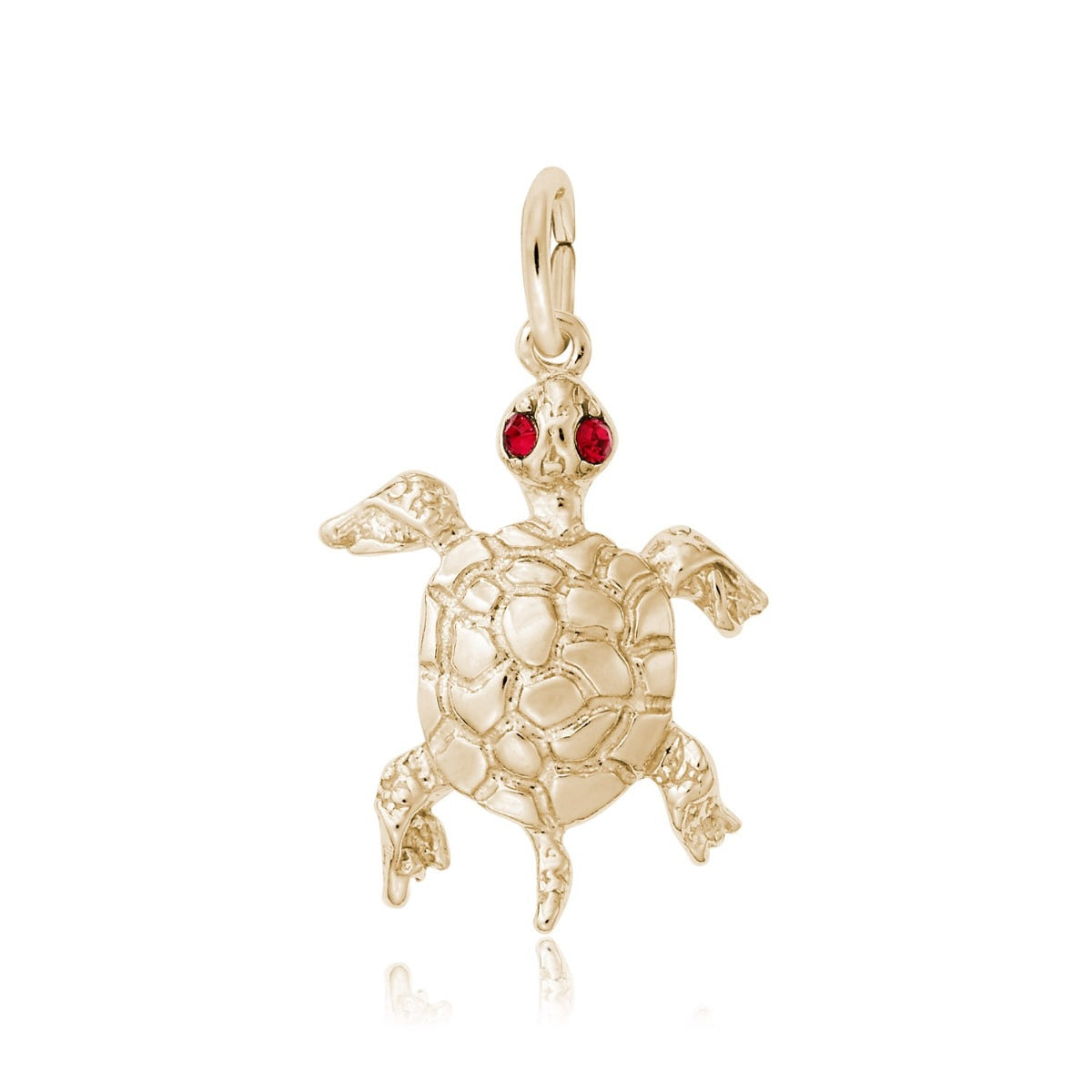 Turtle Charm with Red Zircon in 14K Yellow Gold