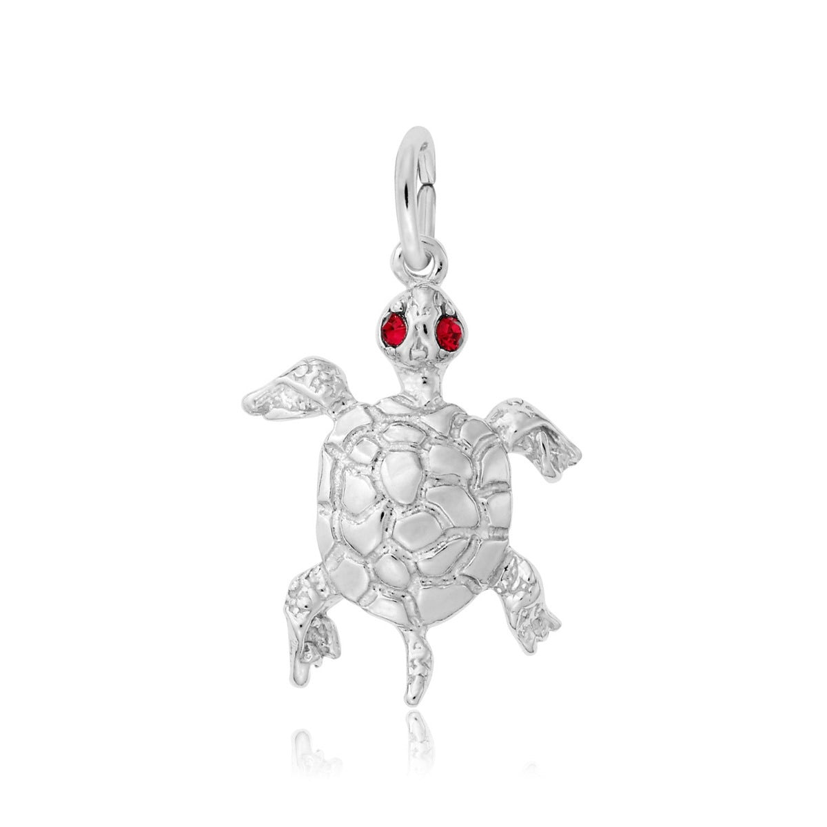 Turtle Charm with Red Zircon in Sterling Silver