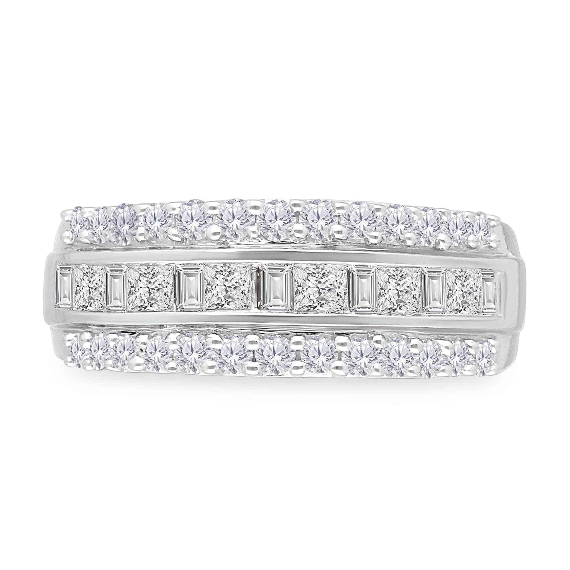 Kallati 1 ct. tw. Princess Cut, Baguette & Round Diamond Ring in 14K White Gold