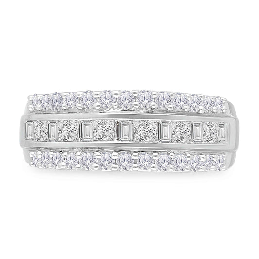 Kallati 1 ct. tw. Princess Cut, Baguette & Round Diamond Ring in 14K White Gold