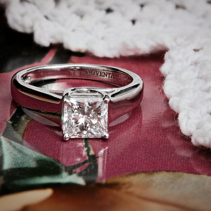 Noventa 1-1/2 ct. tw. Princess Cut Diamond Solitaire Engagement Ring in 14K White Gold close-up detail