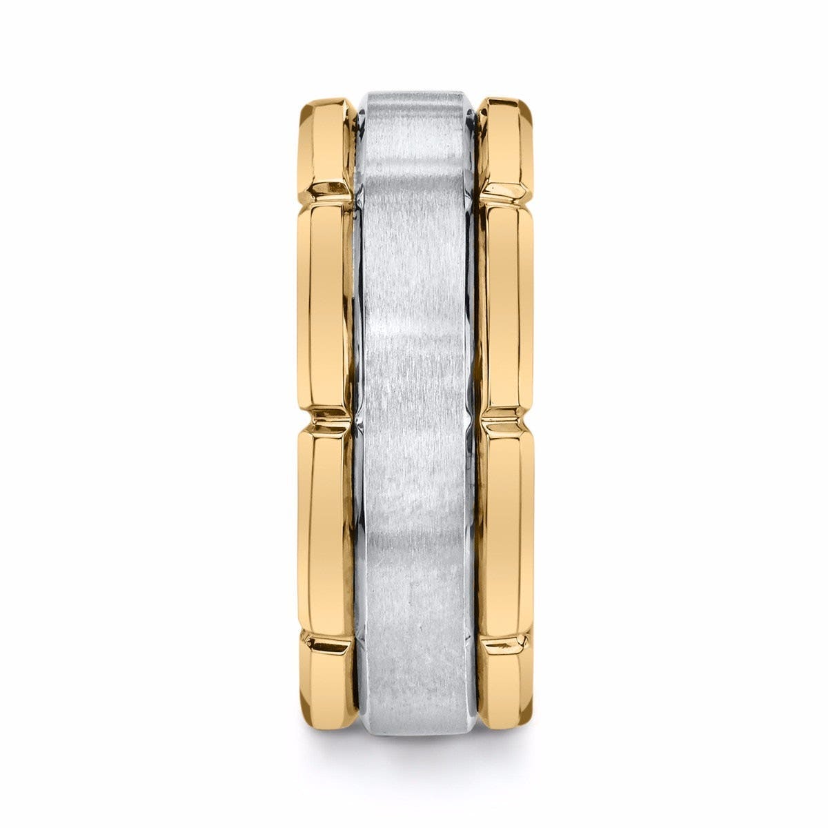 MFIT Men's Satin Center Wedding Band in 10K White & Yellow Gold front view
