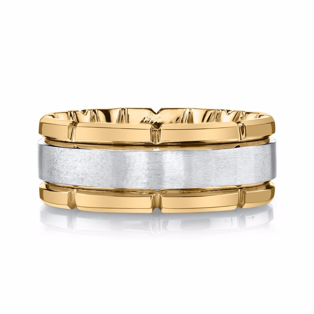 MFIT Men's Satin Center Wedding Band in 10K White & Yellow Gold side profile