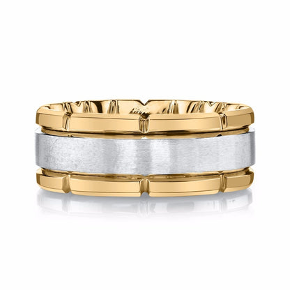 MFIT Men's Satin Center Wedding Band in 10K White & Yellow Gold side profile