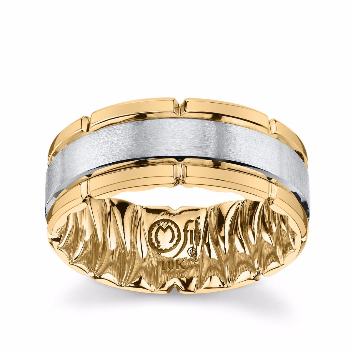 MFIT Men's Satin Center Wedding Band in 10K White & Yellow Gold