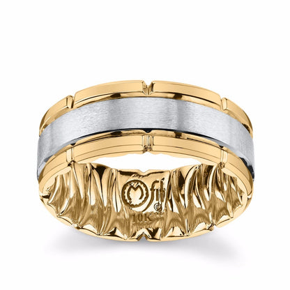 MFIT Men's Satin Center Wedding Band in 10K White & Yellow Gold