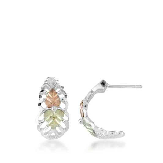 Black Hills Gold Diamond Cut Open Hoop Earrings in Sterling Silver