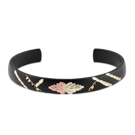 Black Hills Gold 7-inch Double Leaf Black Powder Coated Cuff Bracelet