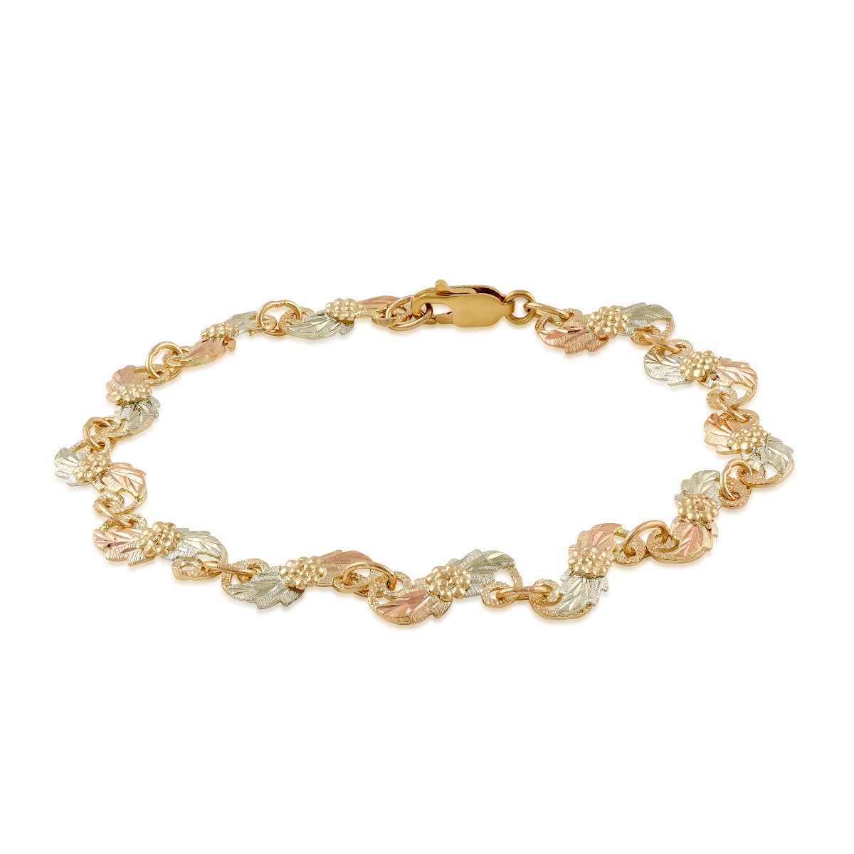 Black Hills Gold 7.5-inch Leaf & Grape Cluster Link Bracelet in 10K Yellow Gold