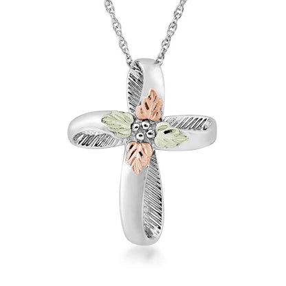 Black Hills Gold Leaf Looped Cross Pendant in Sterling Silver