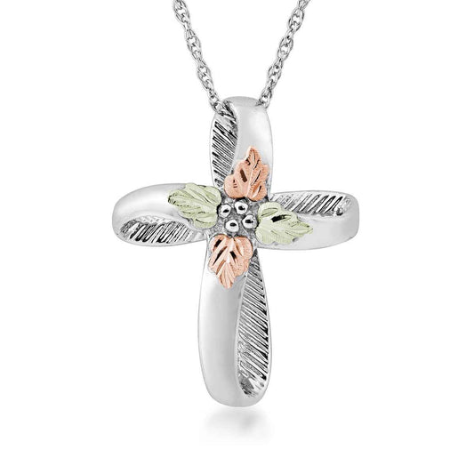 Black Hills Gold Leaf Looped Cross Pendant in Sterling Silver