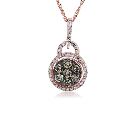 Mocha Collection 1/2 ct. tw. Round Mocha Cluster Fashion Pendant with Round Brilliant White Diamond Cut-Out Halo & Bale in