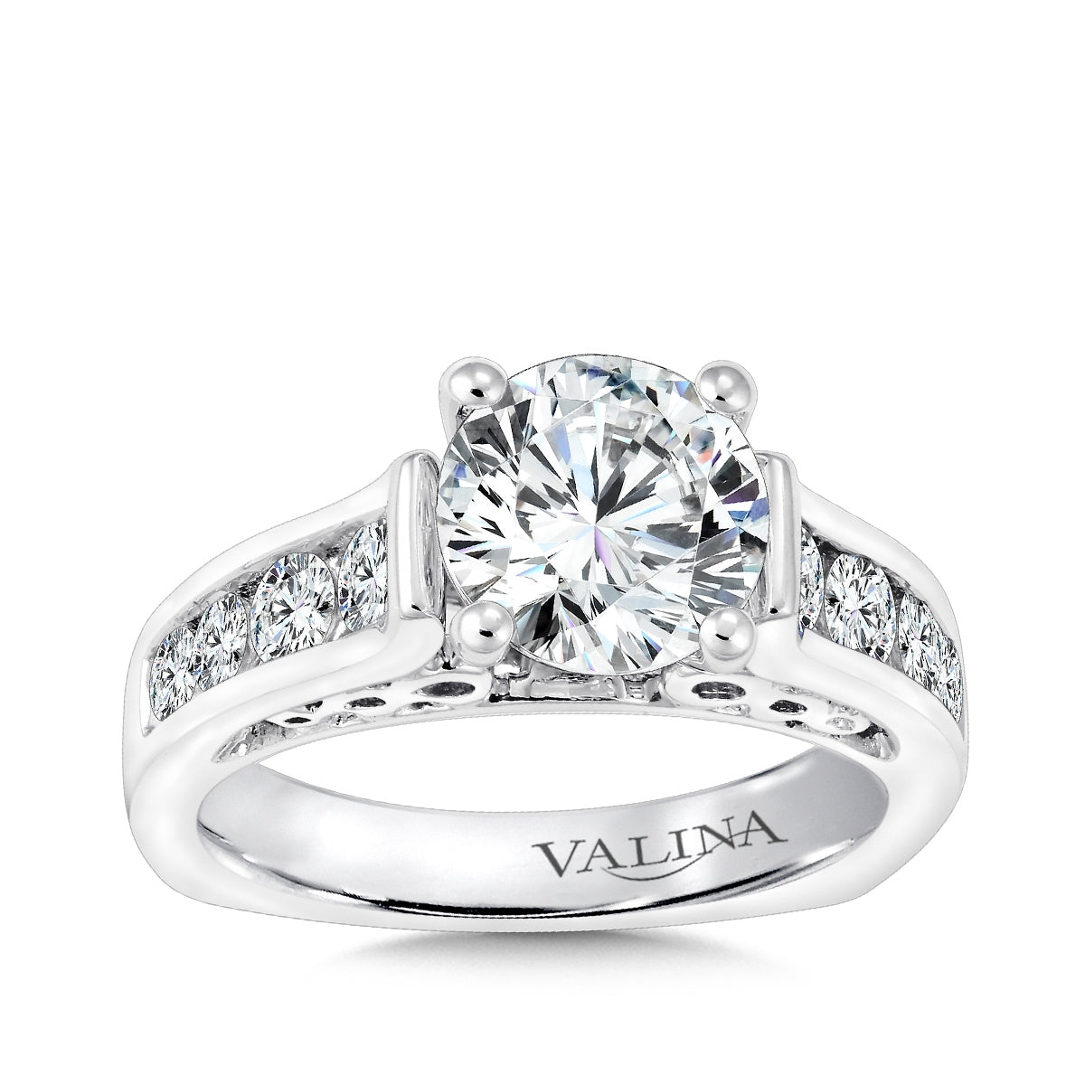Valina 3/4 ct. tw. Diamond Channel Set Round Semi-Mount Engagement Ring with European Shank in 14K White Gold