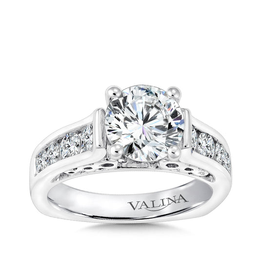 Valina 3/4 ct. tw. Diamond Channel Set Round Semi-Mount Engagement Ring with European Shank in 14K White Gold