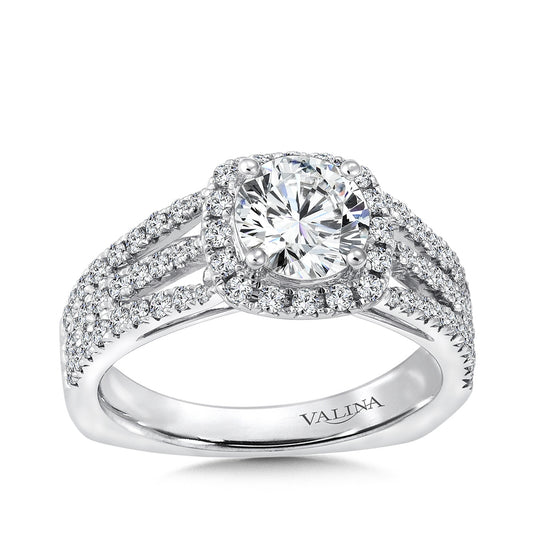 Valina 5/8 ct. tw. Diamond Halo Multirow Split Shank Semi-Mount Engagement Ring with European Shank in 14K White Gold