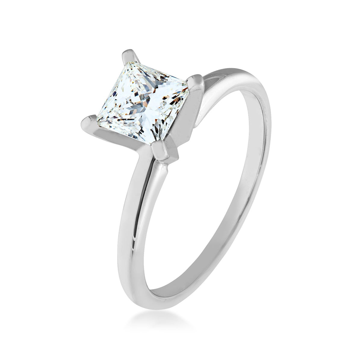 1 ct. tw. Princess Cut Diamond Solitaire Engagement Ring in 14K White Gold front view (2)