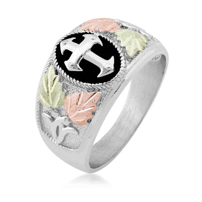 Black Hills Gold Men's Antiqued Cross Ring in Sterling Silver front view