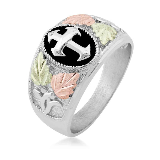 Black Hills Gold Men's Antiqued Cross Ring in Sterling Silver front view