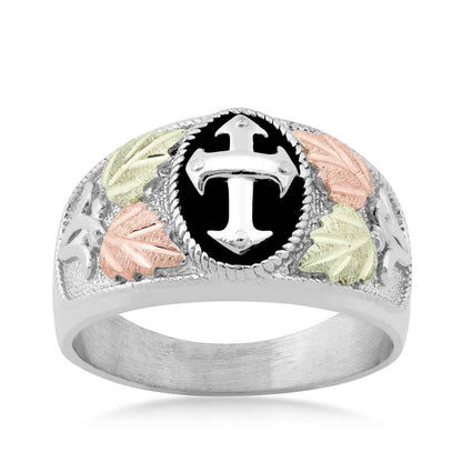 Black Hills Gold Men's Antiqued Cross Ring in Sterling Silver