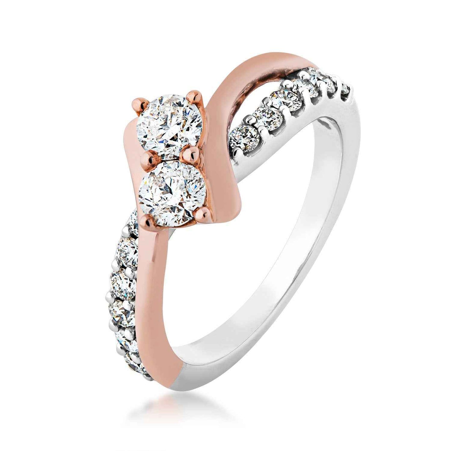 2BeLoved 1 ct. tw. 2-Stone Diamond Anniversary Ring in 14K Two-Tone White and Pink Gold close-up detail
