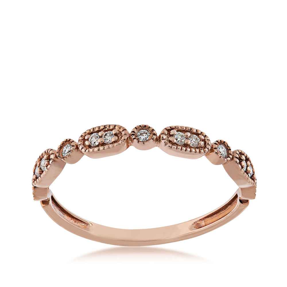 Perfect Match Diamond Accent Stackable Anniversary Ring with Milgrain Detailing in 10K Pink Gold
