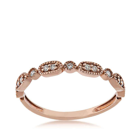 Perfect Match Diamond Accent Stackable Anniversary Ring with Milgrain Detailing in 10K Pink Gold