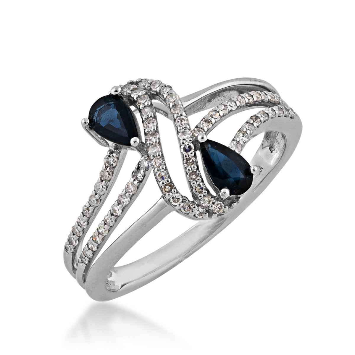 Pear Sapphire and 1/10 ct. tw. Diamond Bypass Ring in 10K White Gold front view