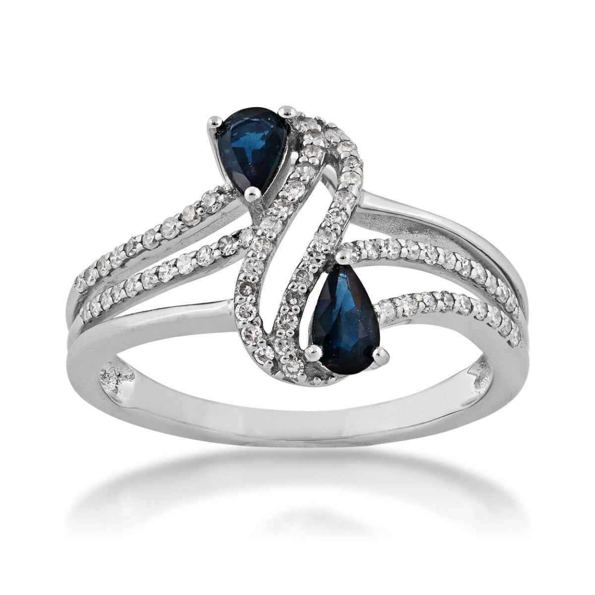 Pear Sapphire and 1/10 ct. tw. Diamond Bypass Ring in 10K White Gold