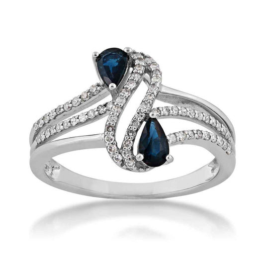Pear Sapphire and 1/10 ct. tw. Diamond Bypass Ring in 10K White Gold