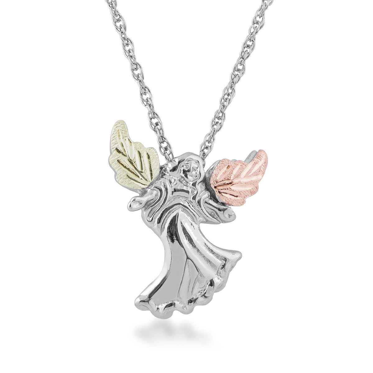 Black Hills Gold Leaf Winged Angel Pendant in Sterling Silver