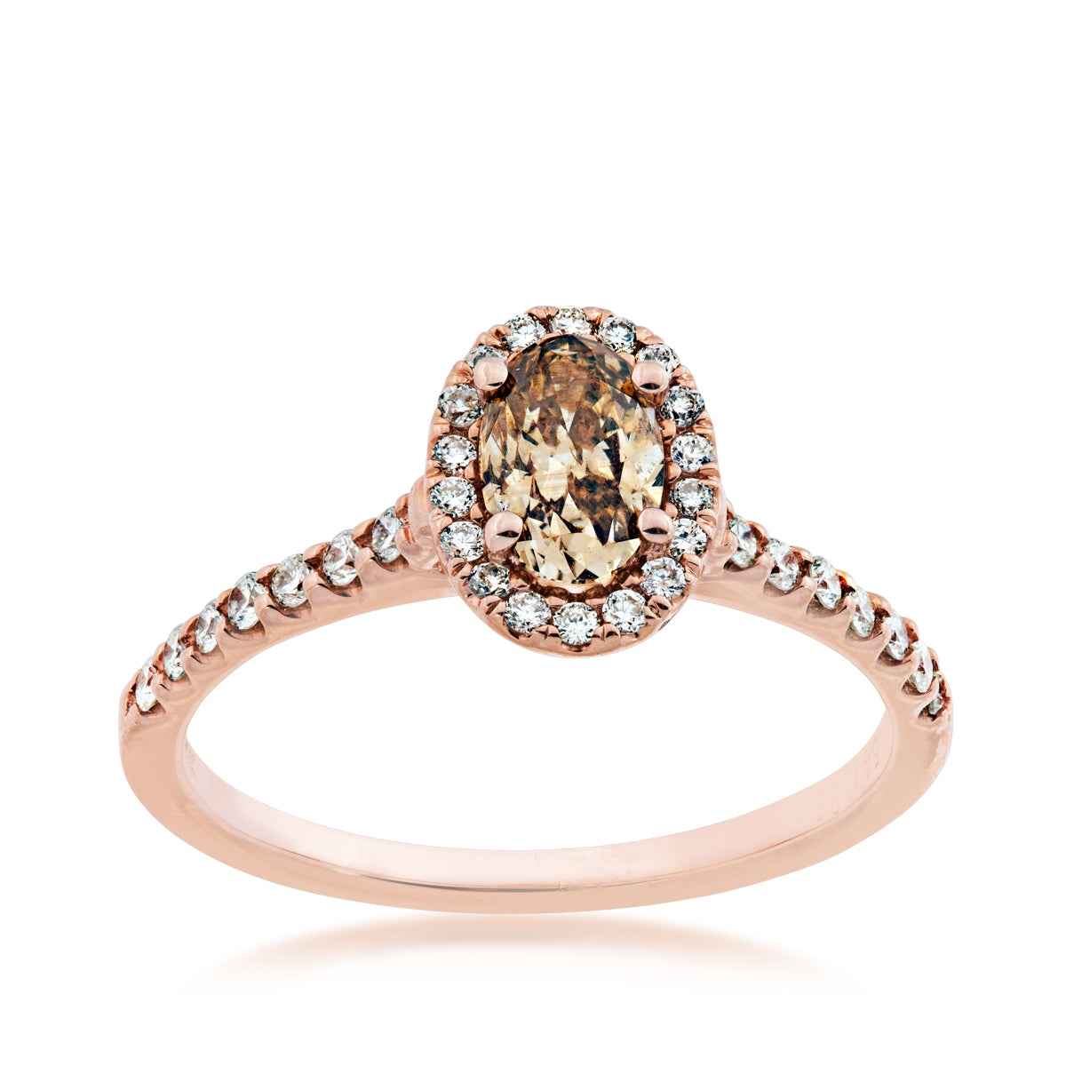 Mocha Lux 3/4 ct. tw. Oval Mocha & White Diamond Halo Engagement Ring in 14K Pink Gold