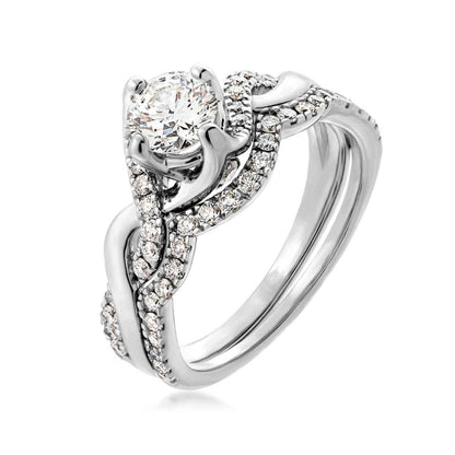 Noventa 1-1/4 ct. tw. Round Brilliant Diamond Twist Wedding Set in 14K White Gold close-up detail