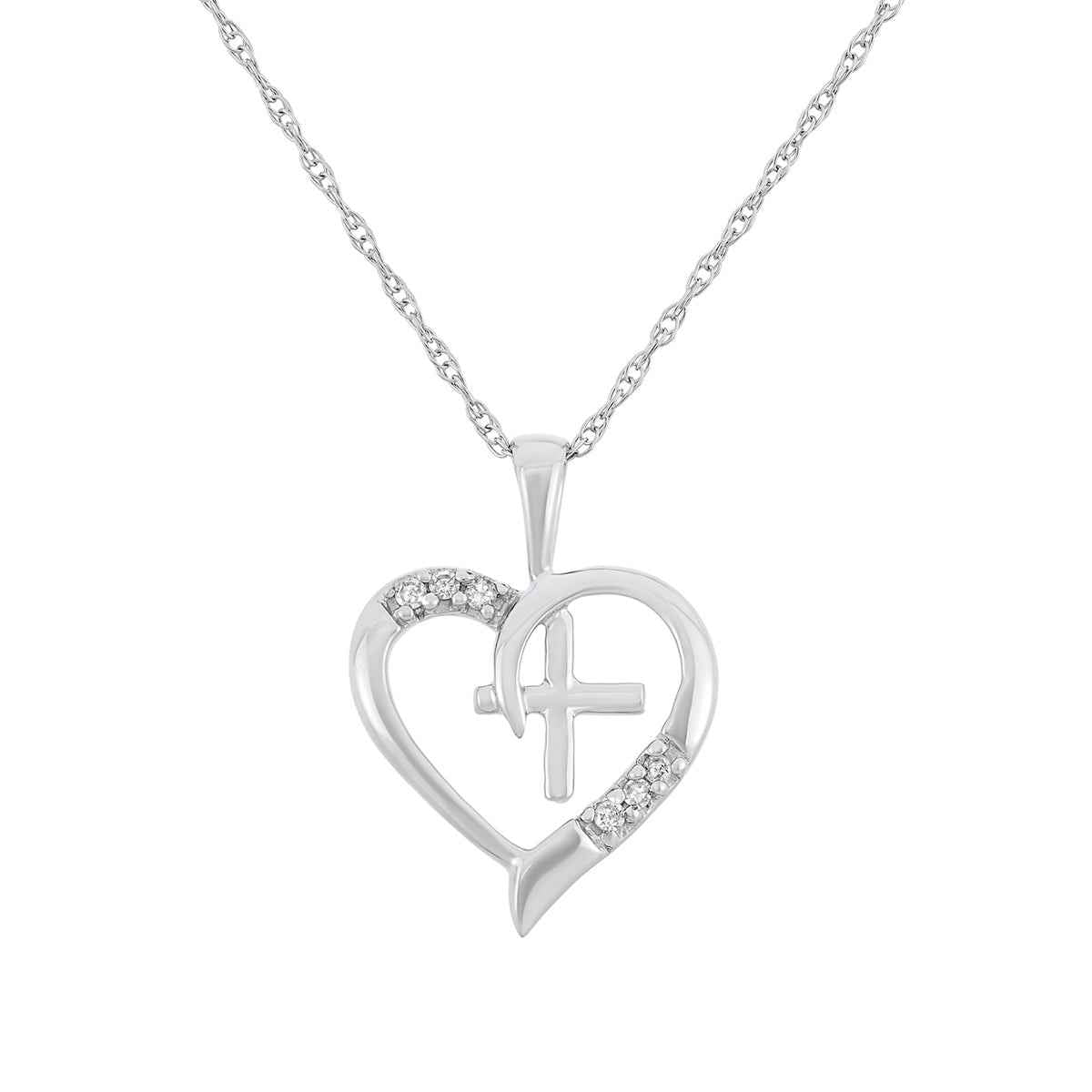 Heart & Cross Diamond Accent Pendant in 10K White Gold