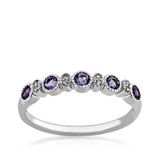 Amethyst and Created White Sapphire Stackable Fashion Ring in Sterling Silver