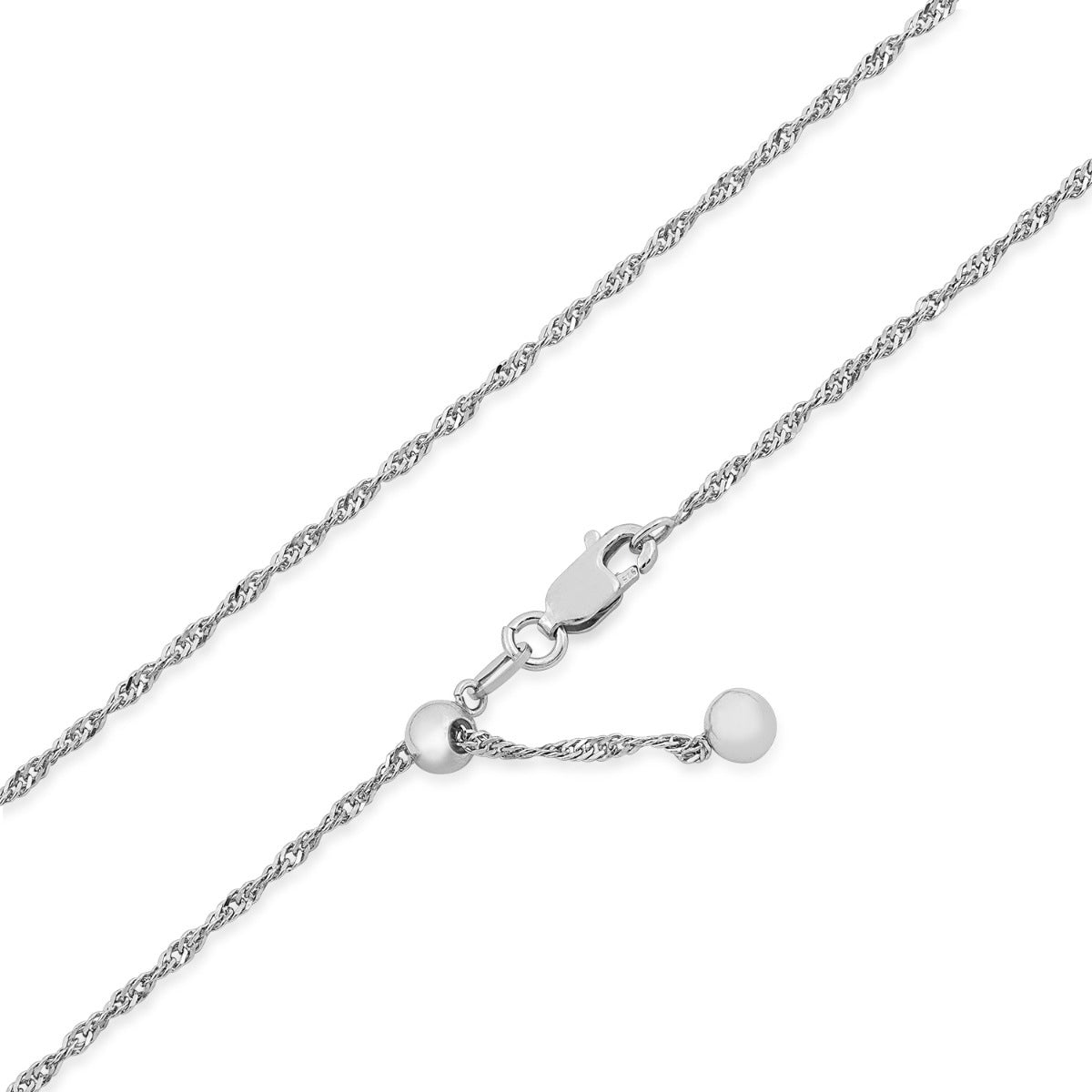 1.5mm 22-inch Adjustable Singapore Chain in Sterling Silver front view