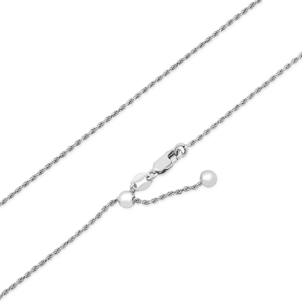 1mm 22-inch Adjustable Rope Chain in Sterling Silver front view